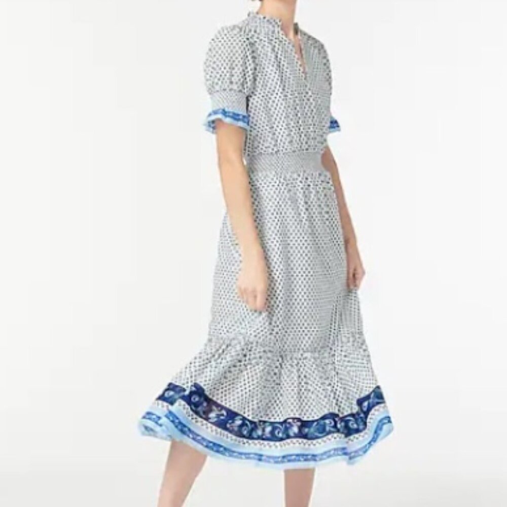 Smocked ruffle dress in cotton voile